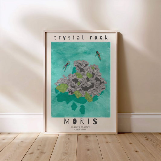 Crystal Rock Poster Iconic Mauritian Landmark Art Print Aerial Ocean Illustration Tropical Home Decor A1 A2 A3 A4